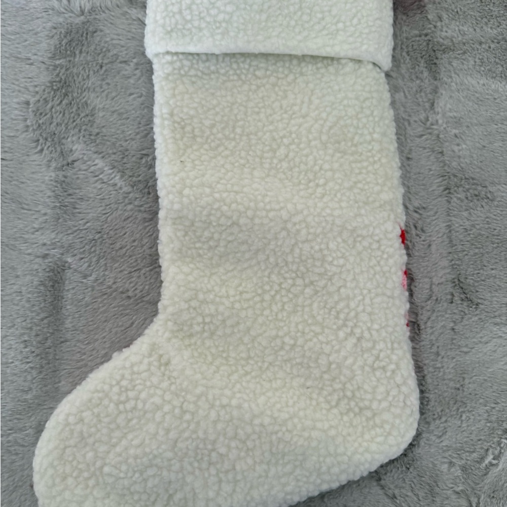 PINK Victoria's Secret White Sherpa Stocking with Red Ribbon - Picture 4 of 5